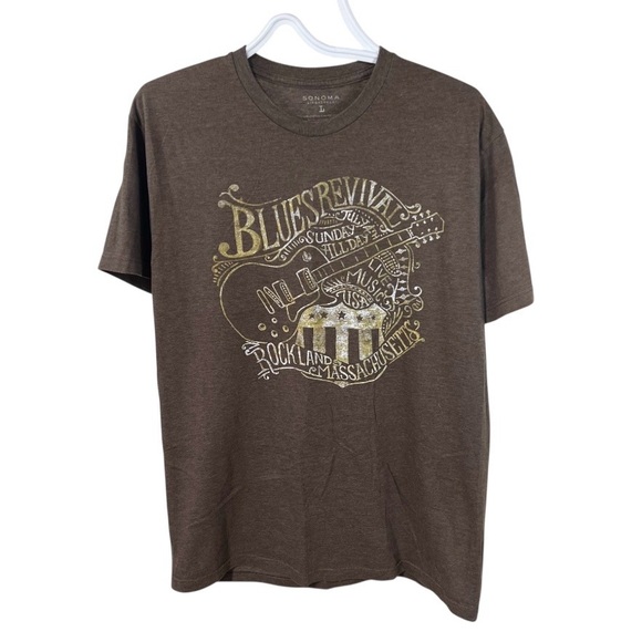 Sonoma Life + Style Other - Sonoma Life Style Mens LARGE Brown Crew Neck T Shirt Blues Revival Live Music
